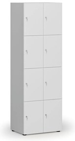Drewniana szafka skrytkowa, 8 schowków, zamek cylindryczny, szary/biały