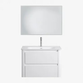 Zestaw Wiszących Mebli Łazienkowych 80x50 Cm Z Drewna Zintegrowany Z Umywalką Egerton Biała & Prostokątna Lampa Led - Sklum