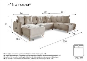 Jasnobrązowy sztruksowy rozkładany narożnik (prawostronny/w kształcie litery U) Lazy Lukka – Miuform