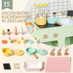 AIYAPLAY zestaw kuchni dla dzieci, MDF, 15 akcesoriów, szafki, 40 cm, od 3 lat, zielony