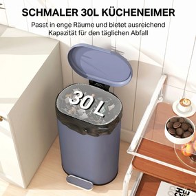 HOMCOM Kosz na śmieci do kuchni 30 l kosz na pedał z pokrywą soft-close, pedał, metalowy, szary, 36,5 X 31 x 61 cm | Aosom PL