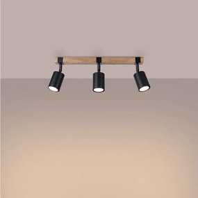 Plafony skandynawski Zynelix, stal/naturalne drewno - 3 źródło światła 3000K - L.54 x H.17.2 cm - czarny/naturalne drewno