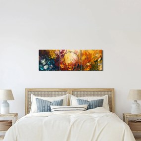 Obraz - Abstrakcyjny obraz kwiatów (z zegarem) (90x30 cm)