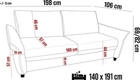 Sofa, Kanapa CANTO 140 z funkcją spania wolnostojąca WERSAL