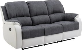 Kanapa 3-osobowa i fotel z funkcją relax z mikrofibry i ekoskóry Kolor szary i biały BRODY