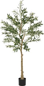 HOMCOM Sztuczna roślina, Sztuczne drzewo oliwne, 150 cm, 720 liści, 32 oliwki, stabilna doniczka, roślina dekoracyjna, zielona