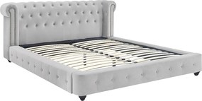 Łóżko chesterfield 180 x 200 cm - Welur - Jasnoszary - TONGERLA