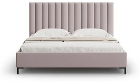 Jasnoróżowe tapicerowane łóżko dwuosobowe ze schowkiem i stelażem 200x200 cm Casey – Mazzini Beds