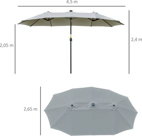 Outsunny Parasol z Oświetleniem LED Solar 4,5m, Podwójny Parasol Ogrodowy, Markiz, Tarasowy Okrągły Jasnoszary+Czarny