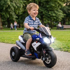HOMCOM Elektryczny motocykl dla dzieci, z światłami i dźwiękami, 3 km/h, ładowany, plastik i metal, Niebiesko-Czerwony