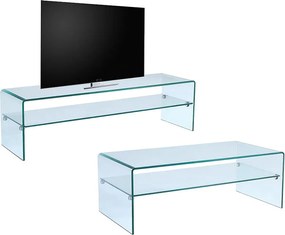 Zestaw: stolik kawowy + szafka RTV - Szkło hartowane - Designerski zestaw STILEOS