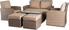 Zestaw Mebli Ogrodowych FLORYDA Beżowy Sofa Krzesła Pufy Stolik Tarasowy Technorattan Nowoczesny