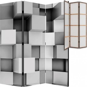 Parawan pokojowy 3-częściowy 135x172 Jednostronny dekoracyjny nowoczesny geometryczny Szary Szare Sześciany 3D