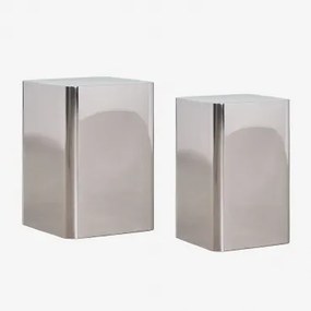 Zestaw 2 Kwadratowych Stolików Pomocniczych Ze Stali Nierdzewnej Loraq Clear Brush - Sklum