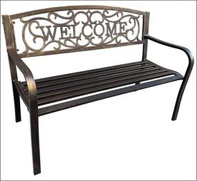 Brązowa metalowa ławka ze zdobionym oparciem W9-N08