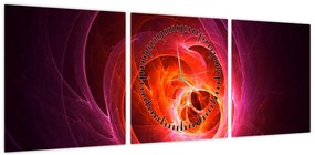 Nowoczesny obraz różowej abstrakcji (z zegarem) (90x30 cm)