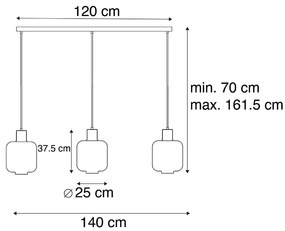 Designerska lampa wisząca czarna szkło przydymione 3-źródła światła 120cm - QaraDesignerski Oswietlenie wewnetrzne