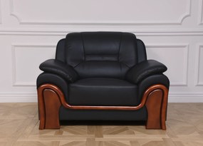 Stylowy, wygodny fotel wypoczynkowy skórzany Palladio do gabinetu, do wyboru kolory czarny, kremowy, brązowy, z dodatkiem elementów drewnianych. Stylowe meble gabinetowe z kolekcji Prestige.