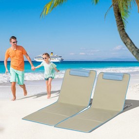 Outsunny Zestaw 2 Mat Plażowych, Regulowane, Składane, 124Dł x 53Szer x 37-50Wys cm, Beżowy