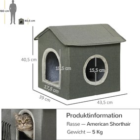 PawHut Domek dla Kotów z Poduszką Dwudrzwiowa Kocia Chata Szary | Aosom PL