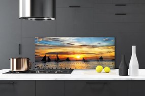 Panel Szklany do Kuchni Łodzie o Zachodzie Słońca