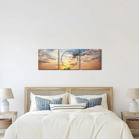Obraz - Słonie wędrujące po sawannie (z zegarem) (90x30 cm)