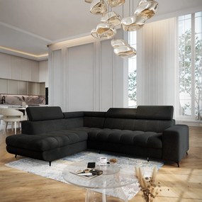 Masseno Narożnik MORIVA z funkcją spania i pojemnikiem na pościel Narozniki L, Rozkładana sofa - Czarny, QUELLE 100