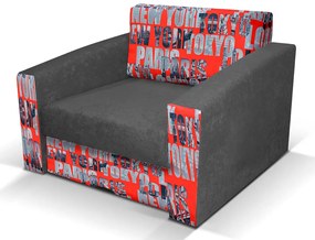 Szaro-czerwony fotel z funkcją spania P9-S17