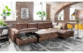 Brązowa rozkładana sofa w kształcie litery "U" z imitacji skóry Miuform Lofty Lilly Vintage, prawostronna