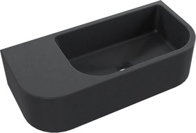 Umywalka betonowa wisząca / nablatowa półokrągła z półką bez otworu na baterię 65 x 30 cm LARMO | różne kolory : Kolor - Czarny, Typ montażu - podwieszana