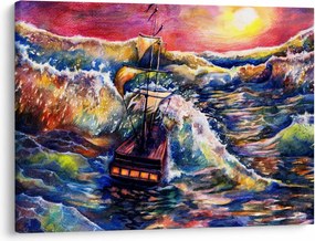 Obraz - Statek na falach oceanu, akwarela (70x50 cm)