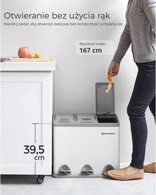 Kosz do segregacji odpadów SORT, 24l (3x8l), szara/biała SongmicsHome