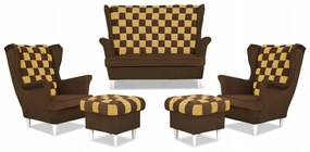 Zestaw uszak CAROL DUO sofa fotele pufy Family Meble brązowo - żółty