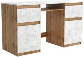 Biurko komputerowe młodzieżowe szkolne 140 cm z półką szufladami REMI2 Dąb Wotan/Beton