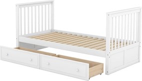 Łóżko piętrowe 90 x 200 cm - Łóżko dziecięce z 2 szufladami i drabinką - Białe drewno - Bez materaca