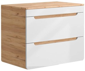 Szafka pod umywalkę podwieszana z blatem - 80 cm - Naturalny jasny i biały - ARUBA