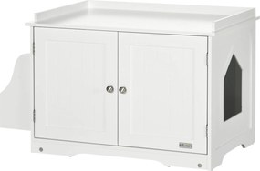 PawHut Kuweta Domek dla Kota z Regulacją Ściany Magnetyczne Drzwi Schowki Biały 86x48x52cm | Aosom PL