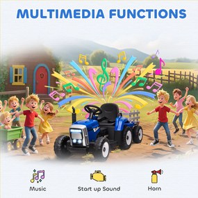 HOMCOM Elektryczny Samochód dla Dzieci z Przyczepką, Pilot, Reflektory, 3-6 km/h, na Lata 3-6, Niebieski