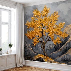 Fototapeta - Złote drzewo w górach (196x136 cm)