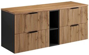 Szafka pod umywalkę wisząca ryflowana z wnękami - Naturalny jasny - szer. 140 cm - MADELA