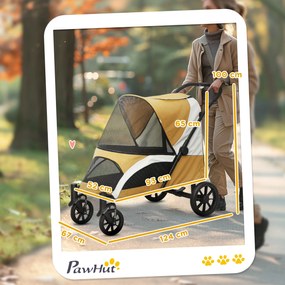 PawHut Wózek dla Psów, Składany Wózek dla Dużych Psów, Wózek dla Zwierząt z 4 Kołami, Linami Bezpieczeństwa, Hamulcami, Brązowy