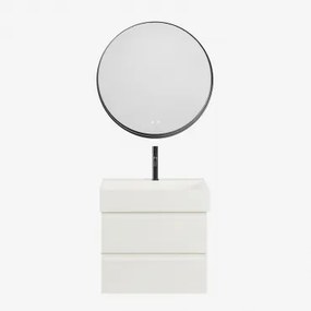 Zestaw Wiszących Mebli Łazienkowych Z Drewna I Forniru Jesionowego Zintegrowany Z Umywalką Ona Biała & - Sklum