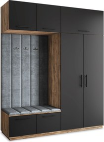 Masseno Garderoba REMA 200/240/60 cm Nowoczesna Szafa do Przedpokoju Dąb lefkas, MONOLITH 85 (Szary)