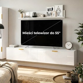 HOMCOM Wiszące RTV z uchylnymi drzwiczkami Centrum rozrywki półka ścienna szafka 180 cm biały wysoki połysk | Aosom PL