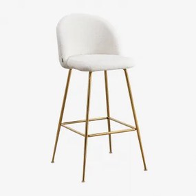 Wysoki Stołek Kana Design Z Owczej Skóry Biały & ↑75 Cm & Złoto - Sklum