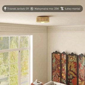 HOMCOM Lampa sufitowa, wisząca lampa boho z oprawką G9 LED, abażur ze sznurka konopnego okrągły