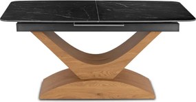 Stół Rozkładany Prostokątny ALICANTE 160-200 cm Ceramiczny Czarny/Dąb do Jadalni Nowoczesny