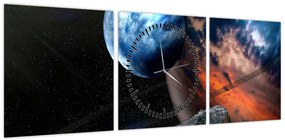 Obraz planety w kosmosie (z zegarem) (90x30 cm)