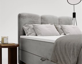 Emporius Malaga Box łóżko kontynentalne z topperem 180x200 - łóżko z dwoma pojemnikami i materacem H3, tkanina aksamitna, szary (Magic Velvet 2217)