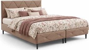 Beżowe łóżko kontynentalne z pikowanym zagłówkiem - 5 rozmiarów S3-F74